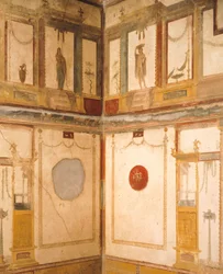 Detalle de los frescos que decoran la habitación, Casa de los Vettii, Pompeya , Campania, Civilización romana