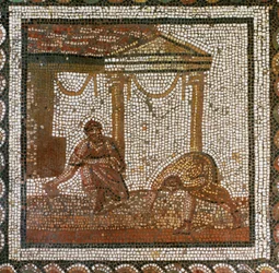 Agricultores sembrando judías (mosaico)
