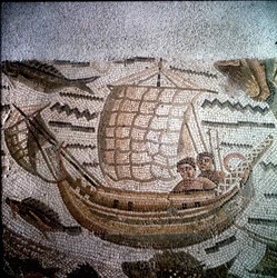 Escena de pesca en Mosaico en Hippo, Argelia