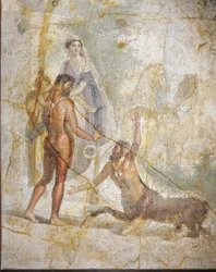 Fresco que representa a Hércules, Deianira e Hyllus cruzando el río Evenus de Pompeya, Italia