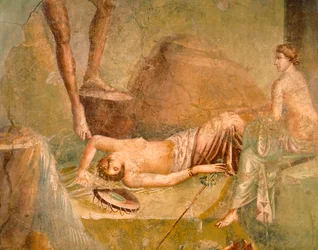 Fresco que representa a Ménade durmiendo, de la Casa de Citharist, Pompeya , Campania, Civilización romana