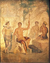 Fresco que representa a Meleagro y Atalanta, de Pompeya