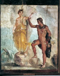 Fresco que representa a Perseo y Andrómeda de Pompeya, Campania, Italia, pintura sobre yeso, 55-79 d. C.
