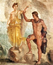 Fresco que representa a Perseo y Andrómeda, pintura sobre yeso