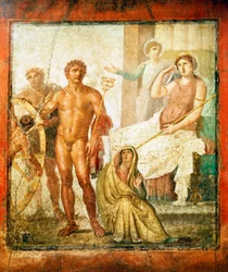 Fresco que representa la Tortura de Issone, de la Casa de Vettii, Pompeya, Campania