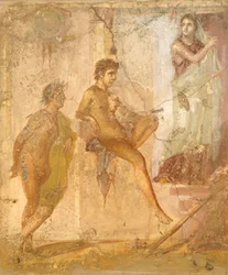 Fresco que representa a Venus pescando, de la Casa de los Cupidos de Oro, Pompeya , Campania, Civilización romana