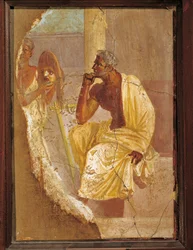 Fresco que representa a un actor y una máscara trágica, de Pompeya, Italia