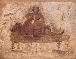 Fresco que representa un tema erótico, de Pompeya, Italia