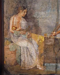 Fresco que representa a una madre amamantando a su bebé, de Pompeya, Italia