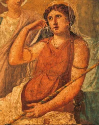 Hera, detalle del fresco titulado Tortura de Issone, Casa de los Vettii, Pompeya , Campania, Civilización romana