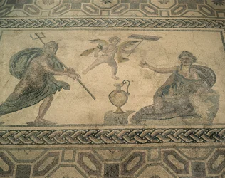 Vista aérea de un mural en el suelo, Pafos, Chipre