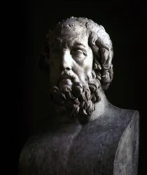 Retrato imaginario de Homero ciego. Reproducción del período helenístico de un busto que data del siglo II a.C. Musée du Louvre París