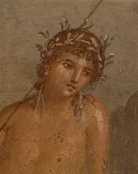 Italia, Región de Campania, Provincia de Nápoles, Pompeya, Casa de Marco Lucrezio Frontone Fresco que representa a Narciso junto a un estanque