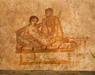Italia, región de Campania, provincia de Nápoles, Pompeya, Casa de los Vettii, fresco erótico