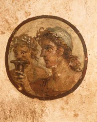 Italia, Provincia de Nápoles, Región de Campania, Pompeya, Casa de Loreio Tiburtino, detalle de un fresco que representa atletas