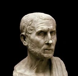 Busto de mármol del filósofo e historiador griego Posidonio (Posidonius) de Apamea, llamado el Atleta (135-51 a. C.), Nápoles, Museo Archeologico Nazionale, n.º 6142