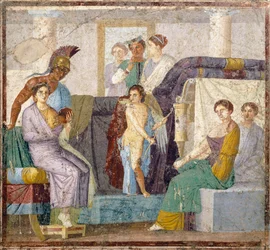 Bodas de Venus y Marte, pintura mural tablinum de la casa de Marco Lucrezio Fronto, Pompeya , Campania, Civilización romana