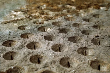 Modelo que reproduce el asedio y la batalla de Alesia en septiembre del 52 a.C. por Julio César que vio la derrota de Vercingetórix. Detalle que representa el sistema de defensa construido por César, el “Lobo Gules”. Roma, Museo della Civilta Romana
