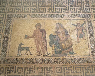 Mosaico que representa a Hipólito y Fedra, Casa de Dionisio, Villa Romana, Pafos, Chipre (foto)