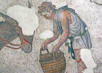 Mosaico que representa a un hombre alimentando a su mula, Bazar Arasta, Mezquita Sultan Ahmet, Estambul