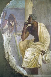 Nápoles, fragmento de fresco de actor con máscara, procedente de Pompeya,