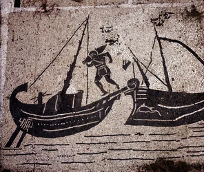Ostia, mosaico de la Plaza de las Corporaciones. Cargando un barco