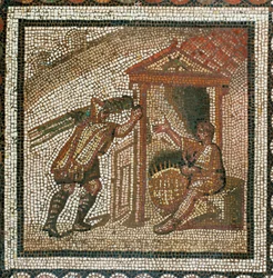 Campesino cargando ramitas de sauce para cestas de mimbre (mosaico)