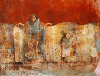 Fresco de pilar que representa la fabricación de lana, de Pompeya, Fullonica de Veranio Ipseo