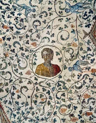 Retrato de Constanza, hija del emperador Constantino el Grande, con putti vendimiando (mosaico)