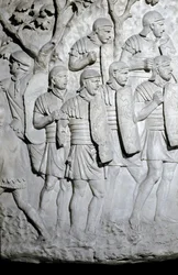 Arte romano: legionarios romanos listos para la batalla