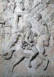 Arte romano: “un jinete númida montando” Molde de 1862 que reproduce los bajorrelieves de la columna de Trajano (columna Trajana) en Roma construida durante el reinado del emperador Trajano (53-117). La columna Trajana conmemora la campaña victoriosa