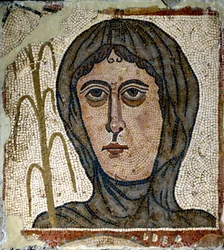 Arte romano: alegoría del invierno como una mujer con velo. Mosaico del siglo V. De Quintana del Marco (León) España. Madrid, Museo Arqueológico Nacional