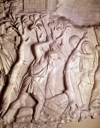 Arte romano: escena de limpieza, bajo relieve, Museo de Antigüedades Romanas, Roma