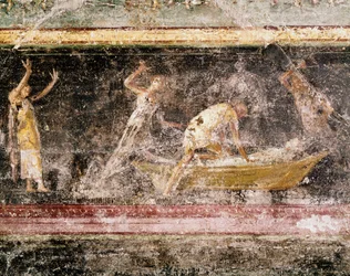 Arte romano: la sentencia de Bakenranef (Bocchoris), rey de Egipto - detalle del fresco del friso de la sala C, Villa Farnesina (Arte romano: juicio del rey Bocchoris, del friso de la sala C, Villa Farnesina), Roma, Museo Nazionale Romano