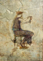 Civilización romana, fresco que representa a una chica vertiendo perfume, de Pompeya