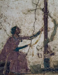 Mujer junto al árbol sagrado, fragmento de fresco de Pompeya, Campania, Italia, civilización romana