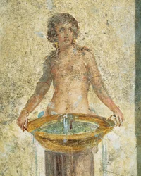 Mujer con cubo de agua, detalle, de Pompeya, Fresco