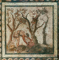 Trabajadores recogiendo manzanas (mosaico)