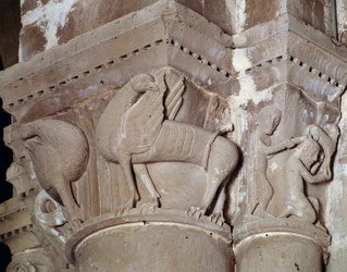 Caín mata a Abel (capitel esculpido del transepto)