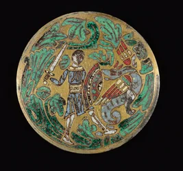 Guerrero luchando contra un dragón, c.1170-1180