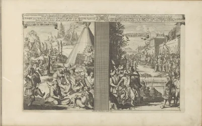Médicos en Arclada; Jesuita afeitado por un maestro de peaje en Golkonda Guerisons infames des Arclades / Rude Healings // Roi de Golconde, Douane, etc / Tolrecht, en Cases (título sobre objeto) Les Indes Orientales et Occidentales et autres