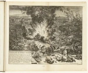 Volando el puente de barcos de Parma sobre el Escalda, 1585 Deroute du Pont Farnese (título sobre el objeto) Guerres de Flandres (título de la serie)