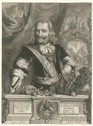 Retrato de Michiel de Ruyter Michael Adriaensz de Ruyter Knight Teniente Almirante general Van Hollandt y West Vrieslandt (título sobre el objeto)