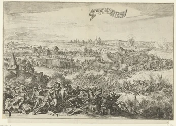 Batalla de Seneffe, 1674 Vidente furioso Attacque se convierte en un Bataille entre los ejércitos de los Geallie. en der Fransen (título sobre objeto) Descripción del Furious Attacque der Franssen, On the Bagagie of the Army of the Allied: Se convierte en 