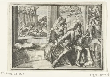 Portada del folleto: The Bump in the Guard, en el Haasejagt, 1702 The Bump in the Guard, en el Haasejagt (título sobre el objeto) Esopus en Europa (título de la serie)