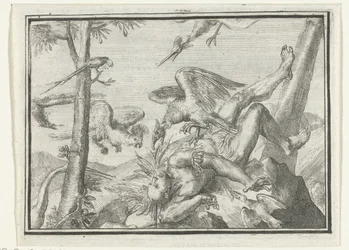 Portada del folleto: De Geplukte Tapoeijer, 1702 De Plukte Tapoeijer (título sobre objeto) Esopus en Europa (título de la serie)