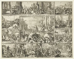 Persecución de los protestantes en Francia tras la revocación del Edicto de Nantes, 1685-1686 Tirano contra los reformados en Vrankrijk (título sobre objeto)