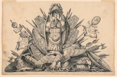 Dibujo, trofeo de armas destinado a ser ejecutado en pintura, 1830-1850