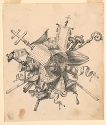 Dibujo, Trofeo con objetos eclesiásticos, 1830-1850