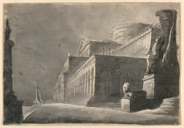Diseño escénico, exterior de un palacio enorme